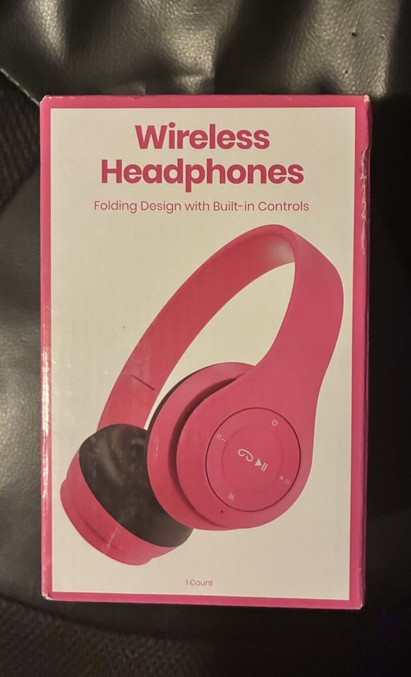 GEMS Bluetooth Wireless Over-Ear Foldable Headphones Built-In Controls Pink 40mm